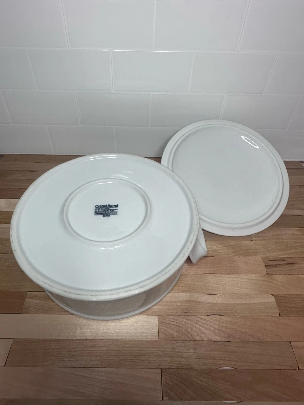 Crate&Barrel White Ceramic Covered Casserole with Side Handles